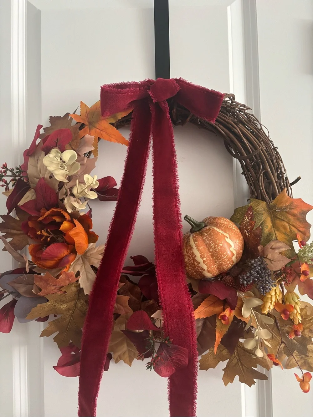 HandCrafted 18” Harvest Fall Wreath Autumn Embellishments Burgundy Final Sale